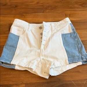 PacSun White and Blue Jean Shorts with Color-Block Design